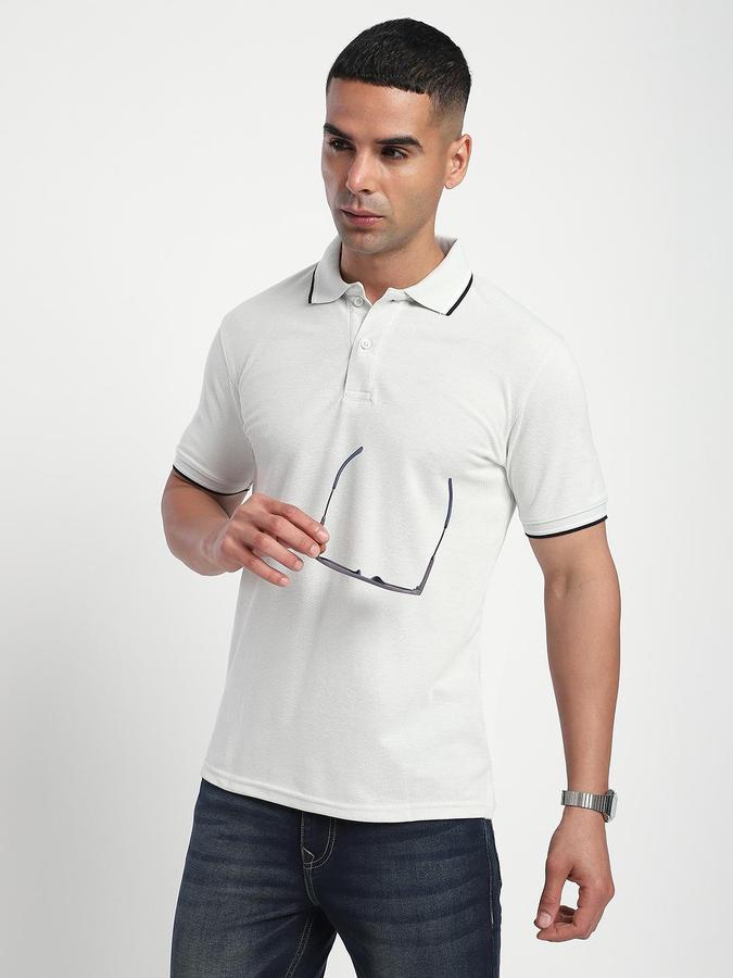 R&B Men Silver Solid Short Sleeves Polo Tshirt