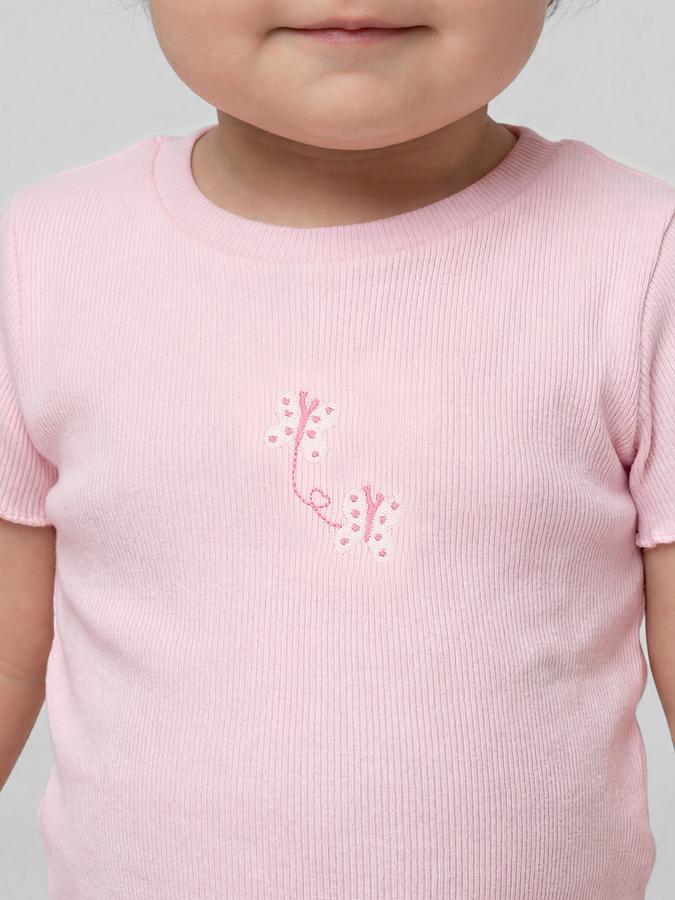 R&B Pink Graphic Print Girls Round Neck Regular Fit Short Sleeves T-Shirt 