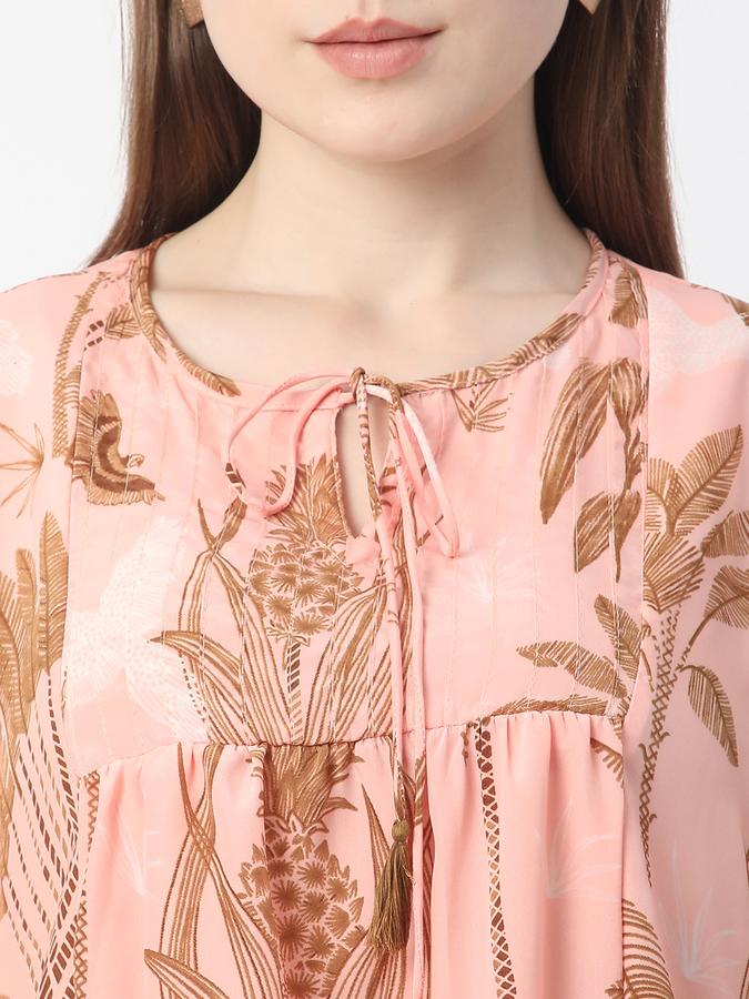 Women Crepe Relaxed Fit Tie Neck Printed Ethnic Top