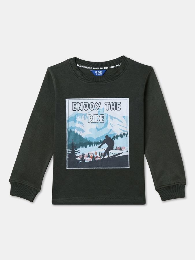 R&B Boys' Olive Printed T-Shirt