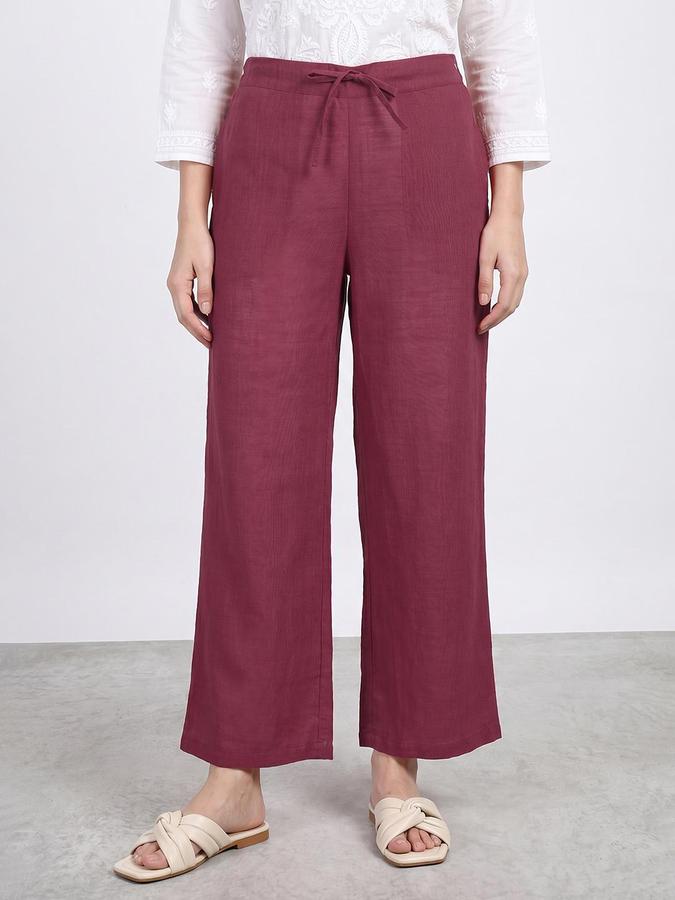 R&B Women Dark Red Pure Cotton Straight Fit Ethnic Palazzo