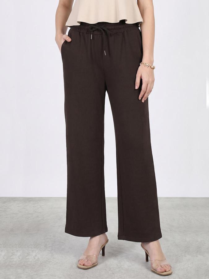 R&B Women Coffee Pure Cotton Wide Leg Trackpant 