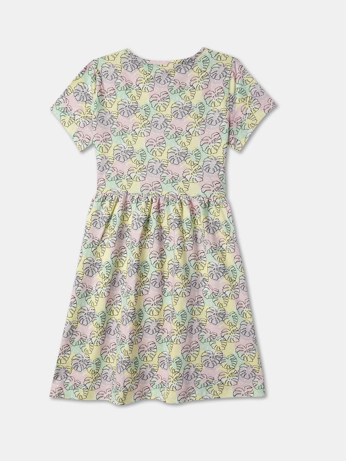 Girls Leaf Print Fit & Flare Dress image number 1