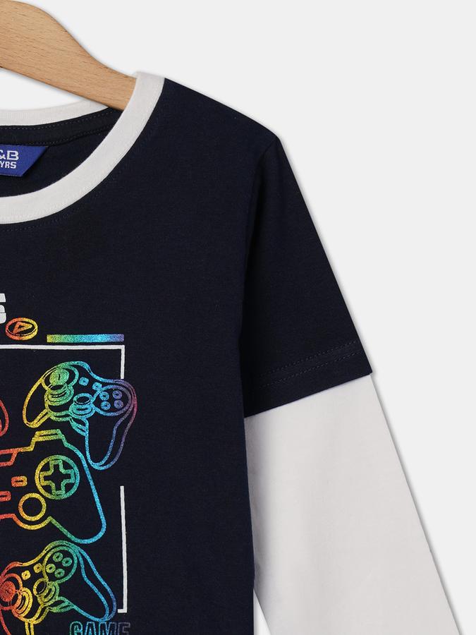 R&B Boys' Blue Printed T-Shirt