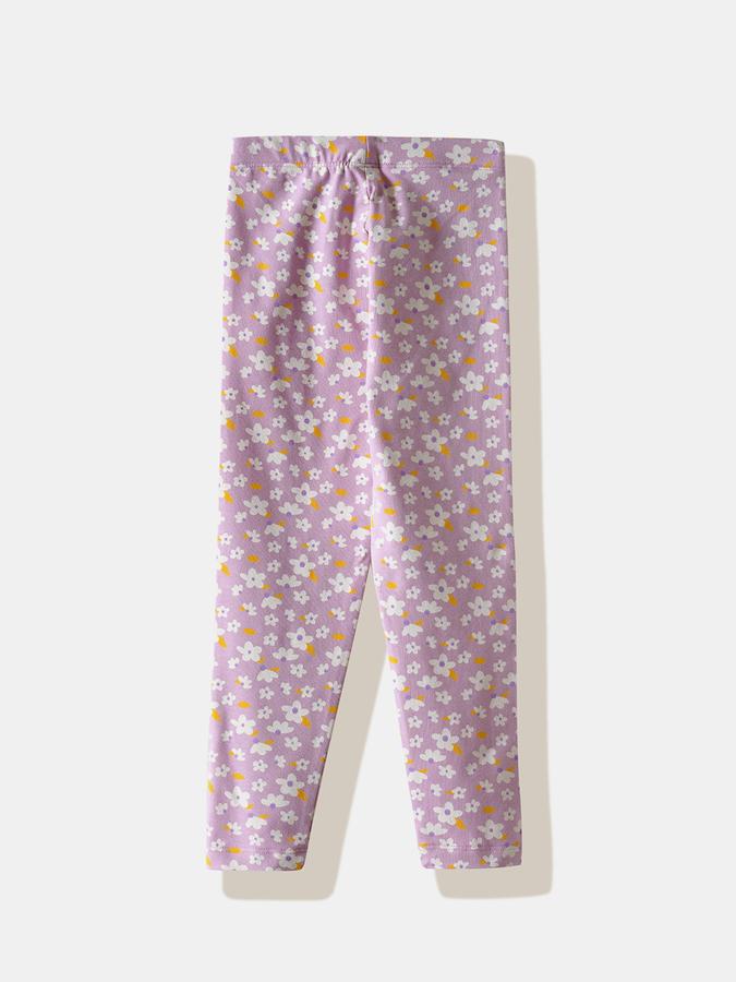 Girls Cotton Blend Skinny Fit Elastic Waist Printed Leggings