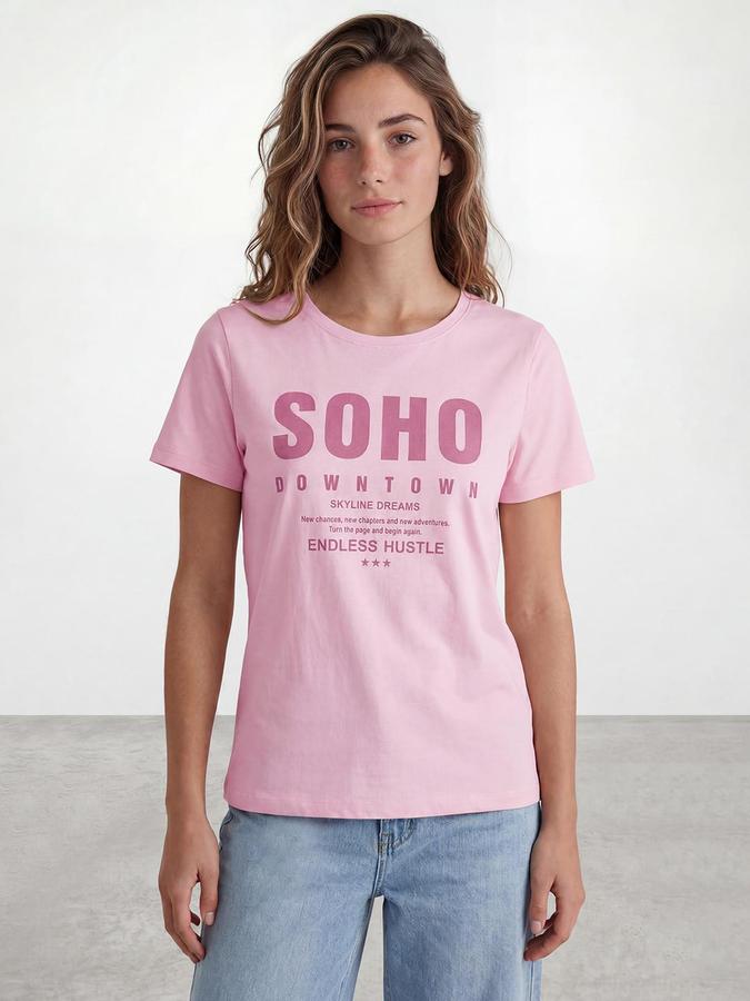 R&B Womens Pastel Pink Typography Printed Round Neck Half Sleeve Cotton T-Shirt