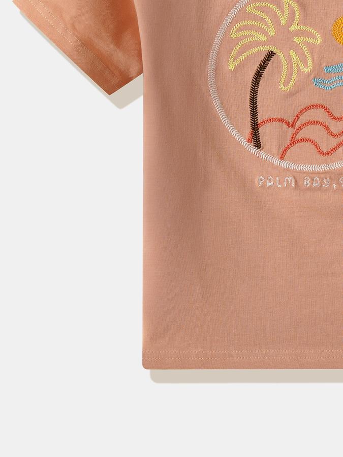 Boys Cotton Regular Fit Crew Neck Embroidered T-shirt