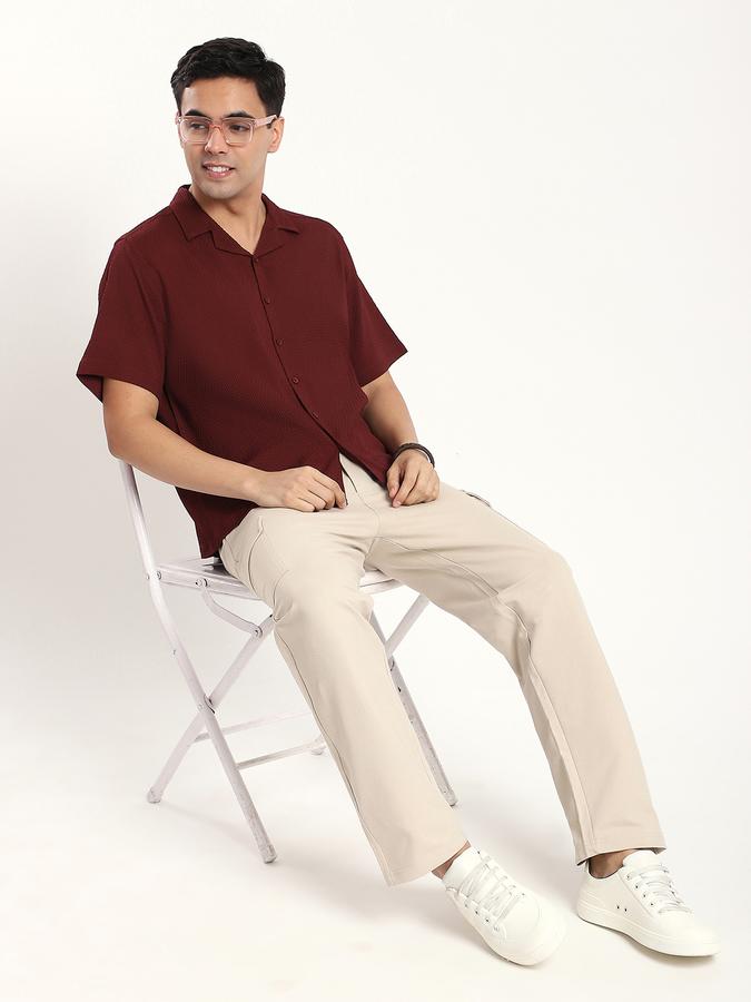 Men Polyester Relaxed Fit Cuban Collar Textured Shirt