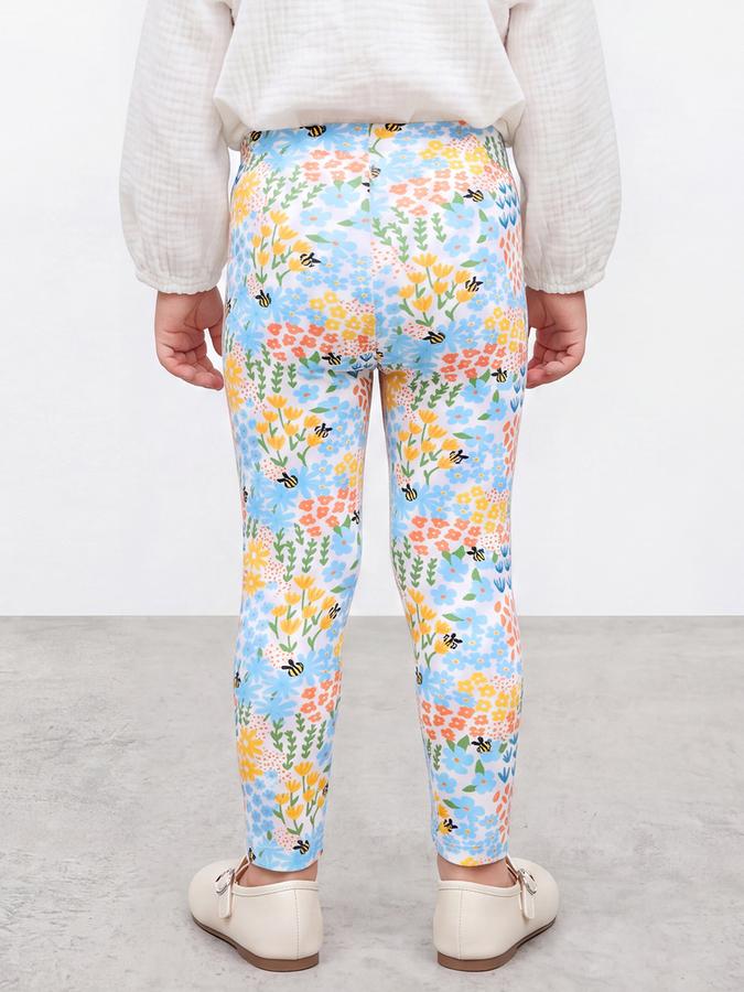 R&B Girls White Floral Print Elasticated Waist Leggings