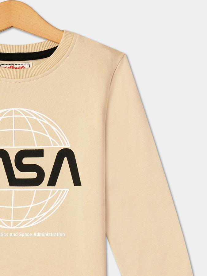 Boys Cotton Regular Fit Crew Neck Graphic Sweatshirt