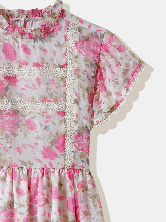 Girls Chiffon A-Line Ruffled Neck Tiered Dress