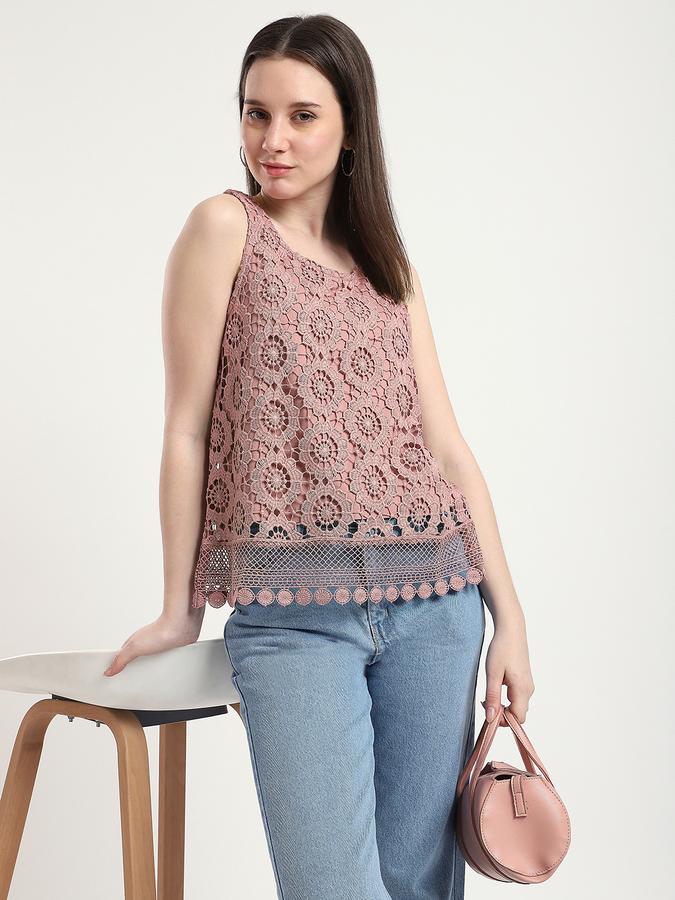 R&B Women Shell Pink Crochet Sleeveless Top