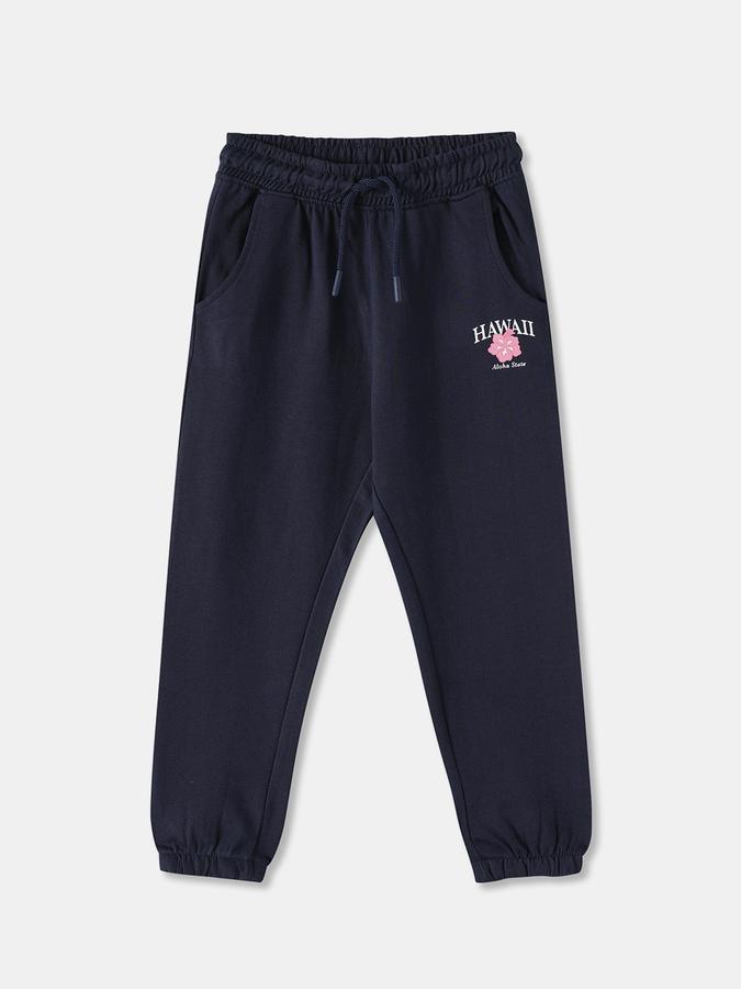 Girls Cotton Tapered Fit Drawstring Waist Cuffed Hem Joggers