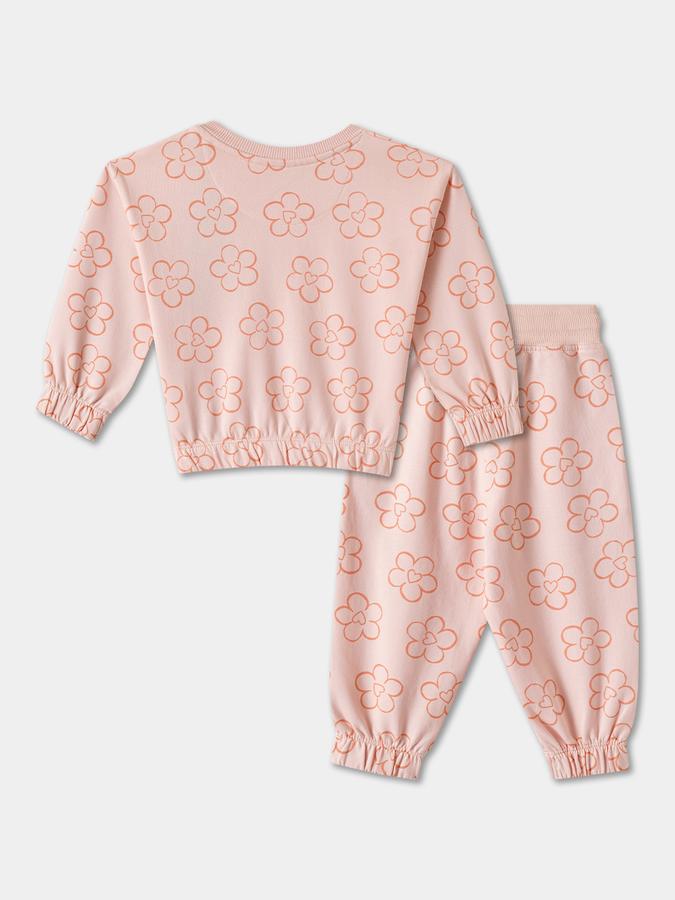 Girls Cotton Floral Sweatshirt And Trousers Set