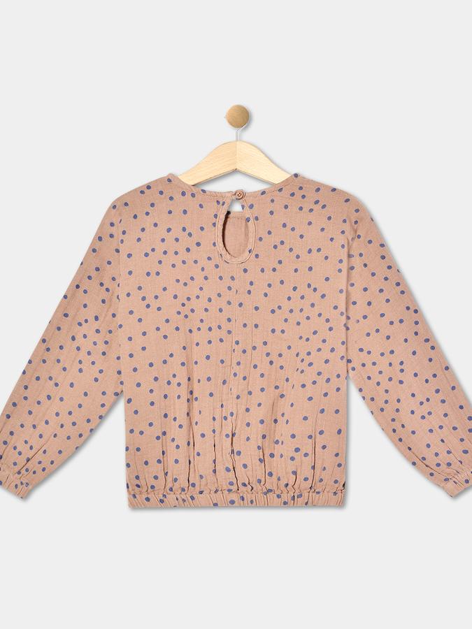 Girls Rayon Regular Fit Crew Neck Long Sleeve Printed Top