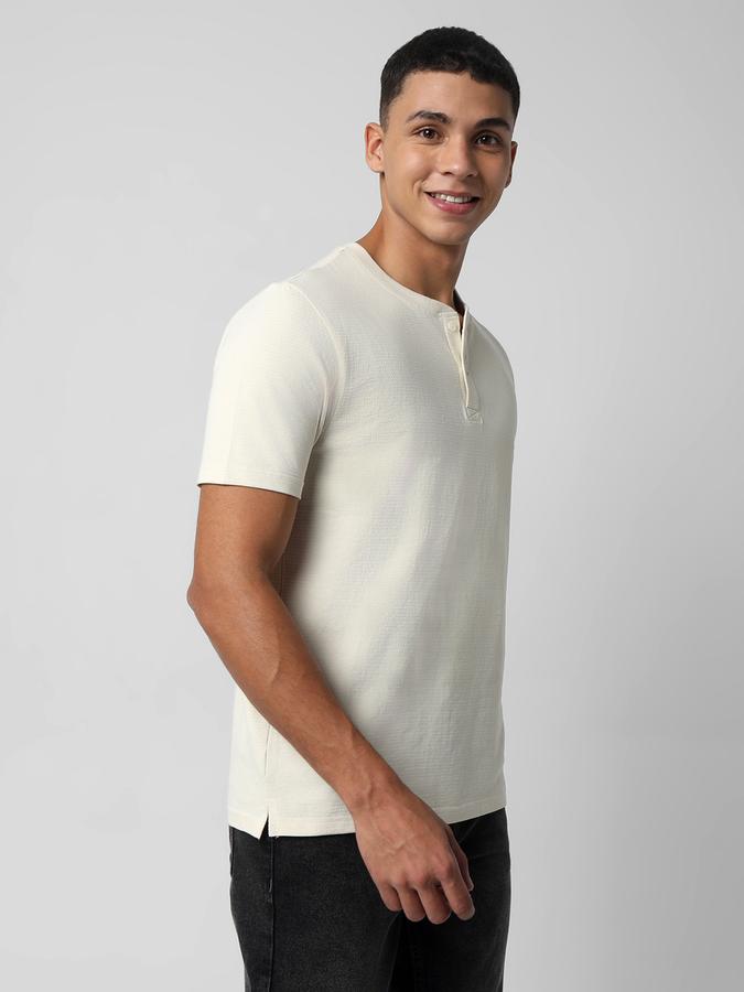 Men Cotton Regular Fit Henley Neck Textured T-shirt