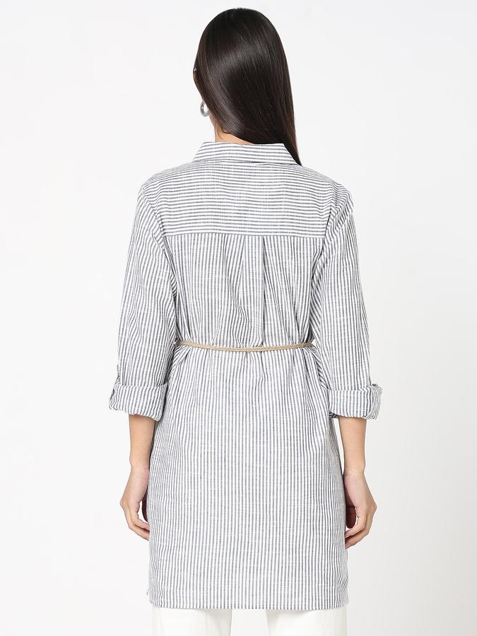 R&B Women Blue Striped Longline Shirt