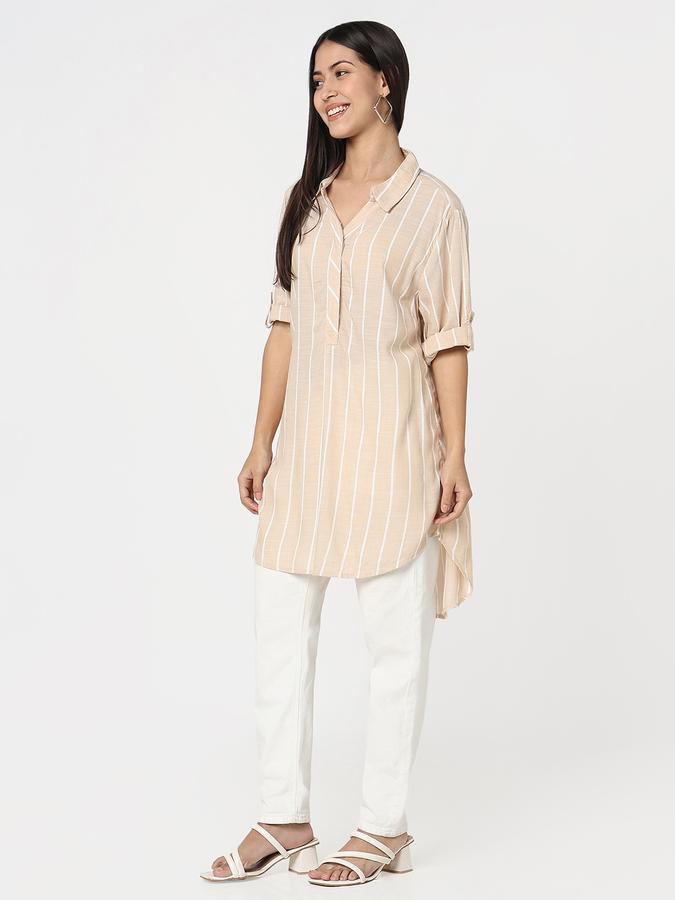 R&B Women Sand Striped Longline Shirt