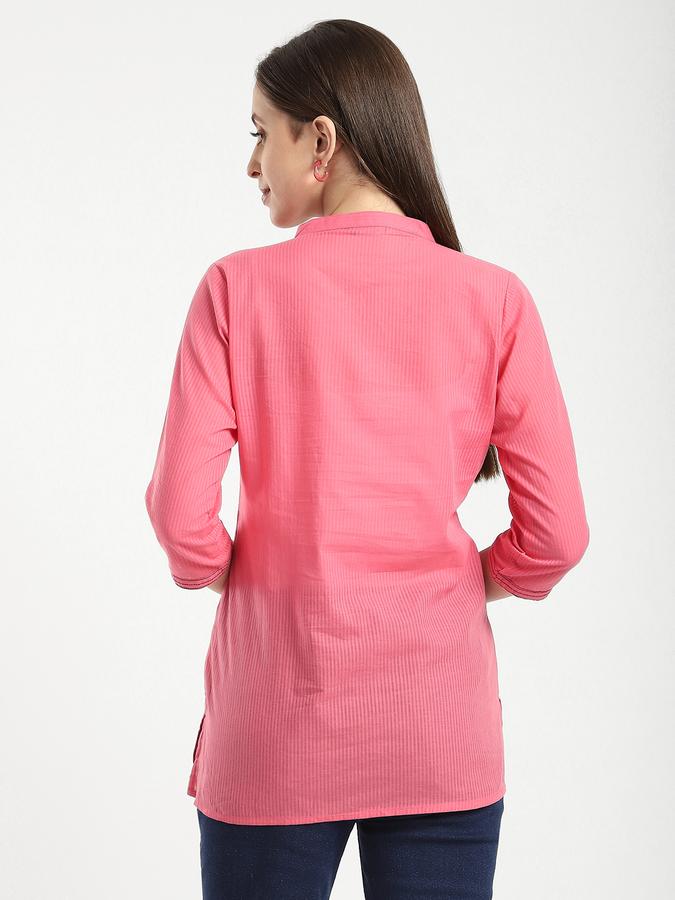 Women Cotton Regular Fit Mandarin Collar Embroidered Top