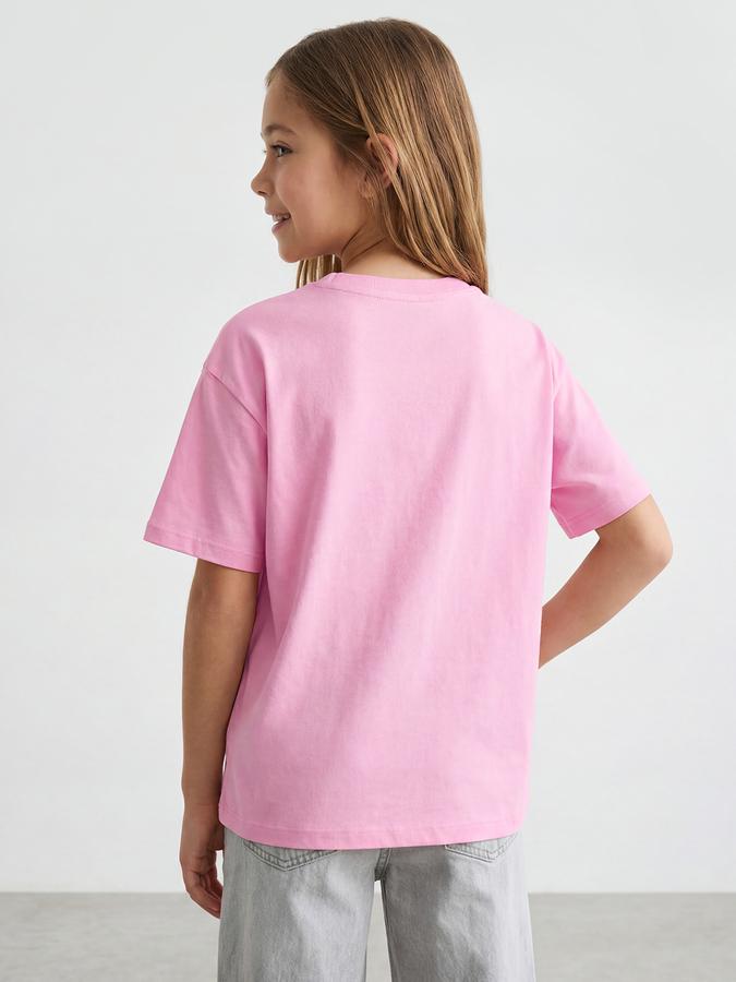 R&B Girls Pink Regular Fit Floral Print Short Sleeve T-shirt