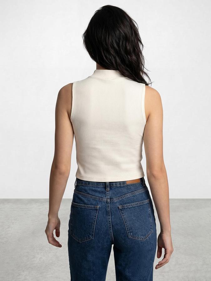 R&B Cream Women Textured Sleeveless Top