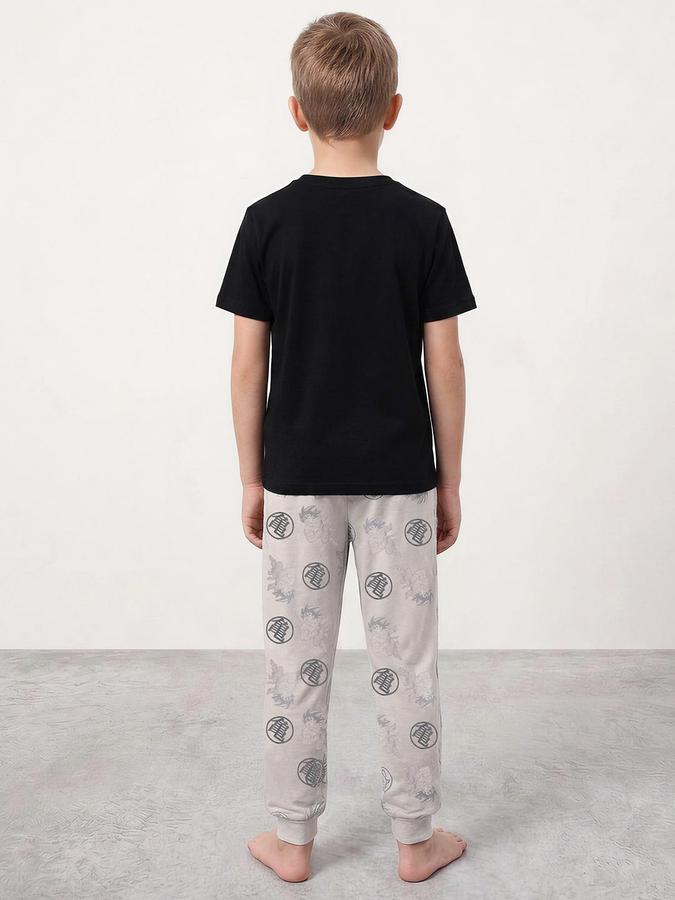 R&B Boys Black & Grey Pure Cotton Son Goku Print T-shirt and Pant Night Suit