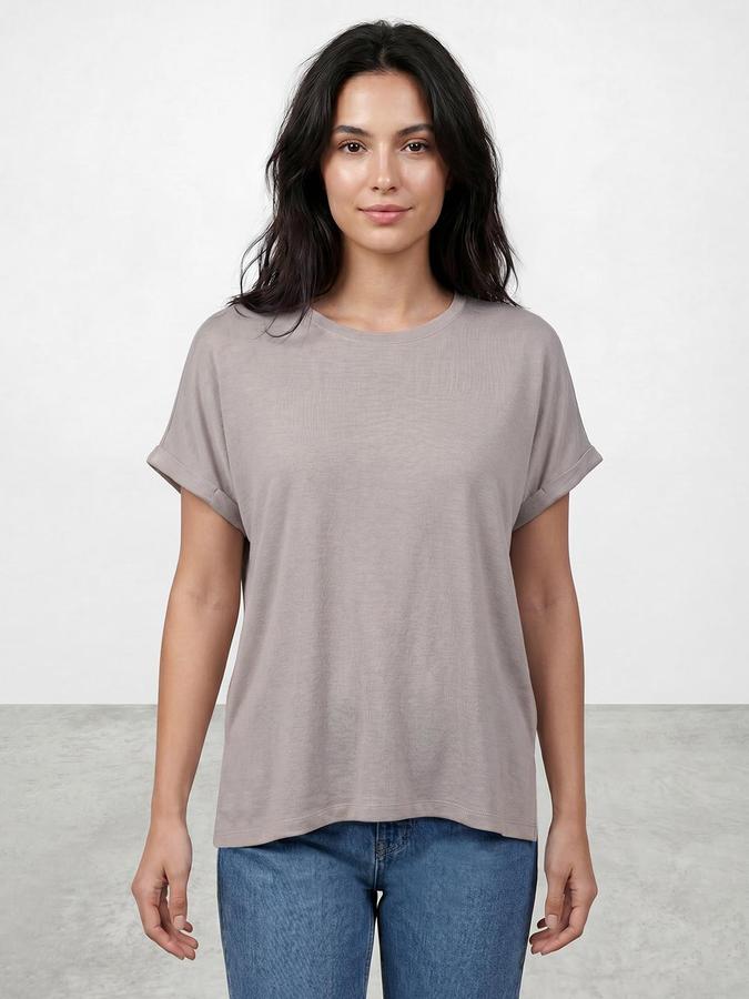 R&B Grey Women Solid Short Sleeves Top
