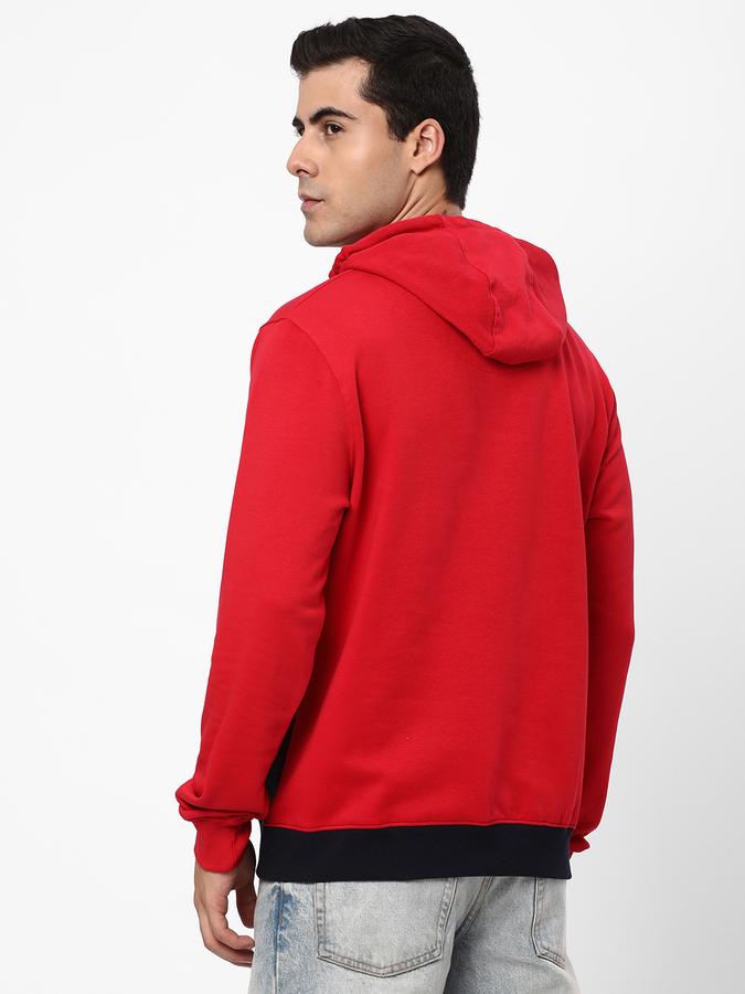 Men Fleece Regular Fit Hooded Colour Block Sweatshirt