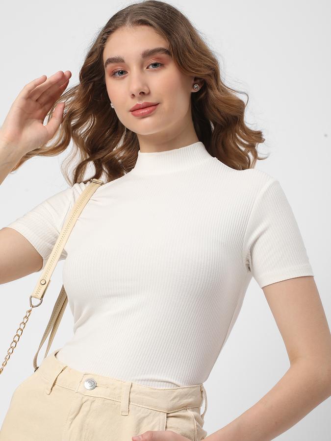 Women Ribbed Regular Fit High-Neck Top image number 0