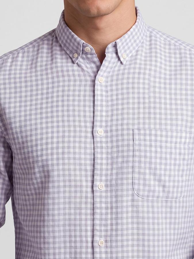 R&B Men Purple Button Down Long Sleeves Checked Shirt