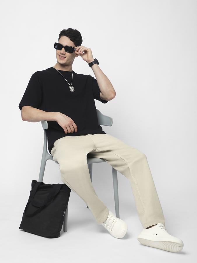 Men Cotton Blend Relaxed Fit Crew Neck Solid T-shirt