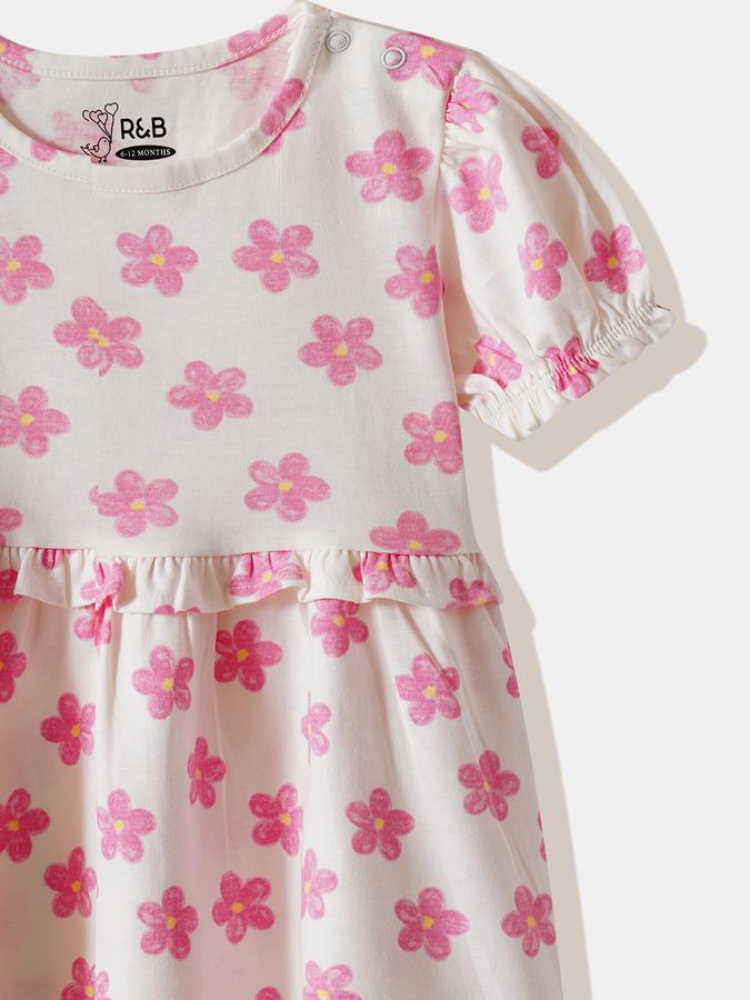 Girls Cotton A-Line Round Neck Ruffled Dress