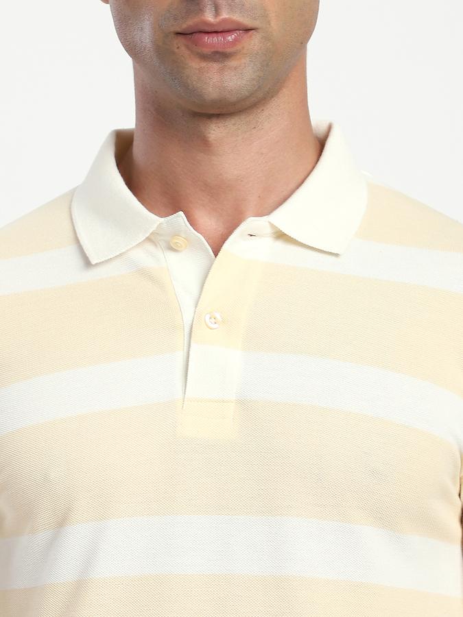 Men Cotton Blend Slim Fit Polo Neck Striped T-shirt