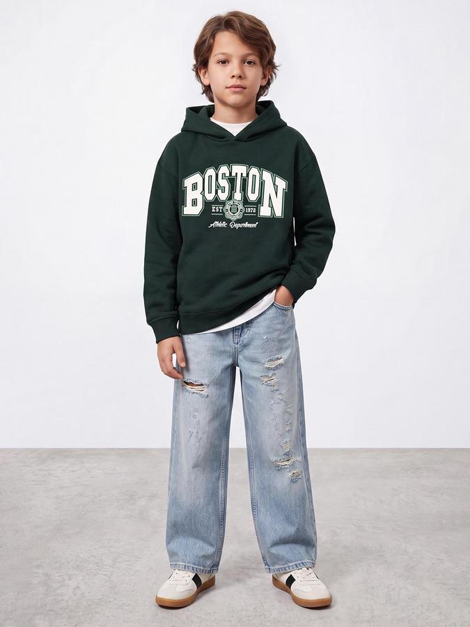 R&B Boys Green City Graphics Hooded Long Sleeves Regular Fit Sweatshirt