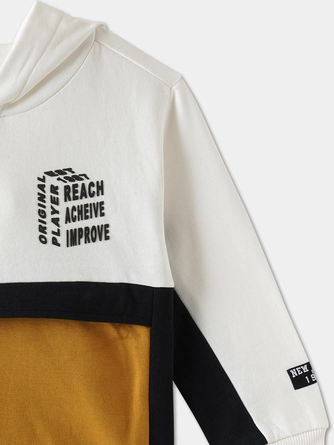 Boys Cotton Blend Relaxed Fit Hooded Colorblock Hoodie