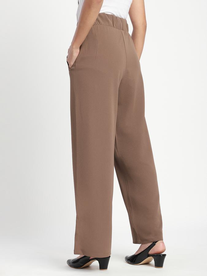 Women Polyester Wide Leg High Rise Solid Pants