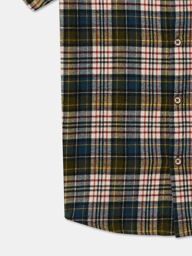 Boys Cotton Regular Fit Short Sleeve Plaid Shirt