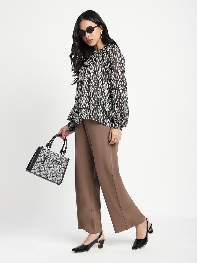 Women Polyester Wide Leg High Rise Solid Pants