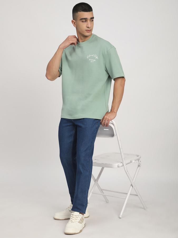 Men Cotton Oversized Fit Crew Neck Typographic T-shirt