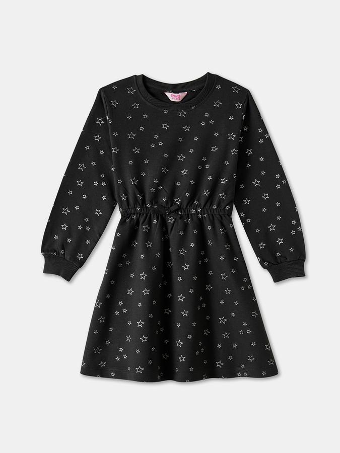 Girls Cotton A-Line Round Neck Printed Dress