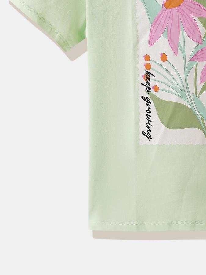 Girls Cotton Regular Fit Crew Neck Graphic T-shirt