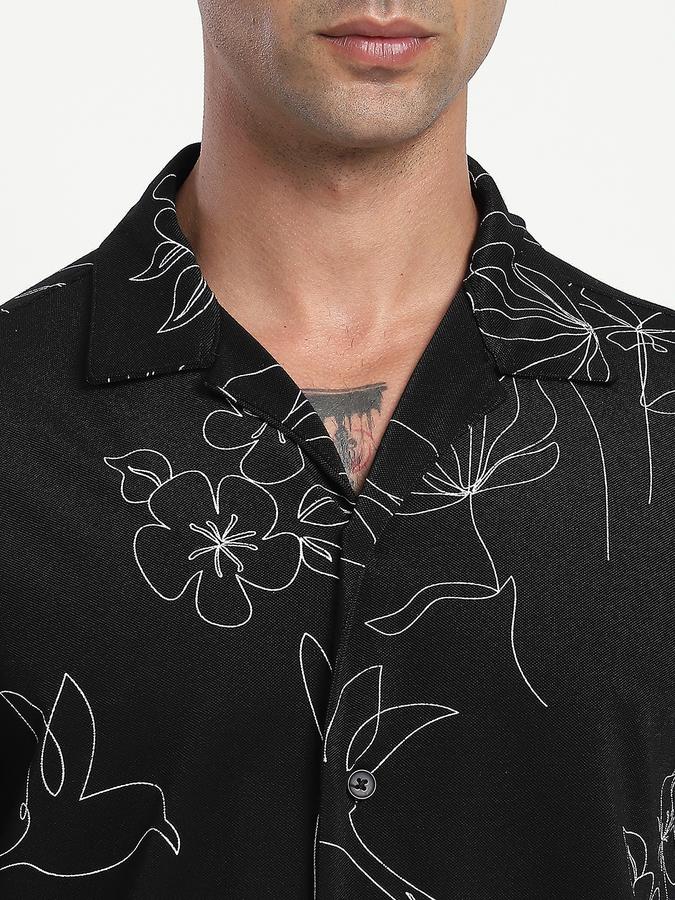 Men Cotton Blend Relaxed Fit Cuban Collar Floral Shirt