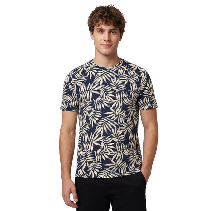R&B Men Navy Blue Cotton Printed Round Neck T-Shirt