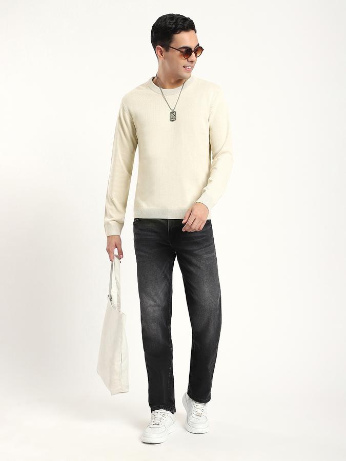 Men Cotton Blend Regular Fit Crew Neck Solid Sweater