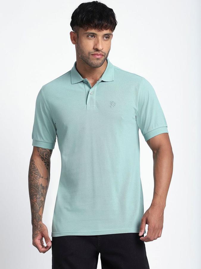 R&B Mens Light Green Solid Polo Collar Short Sleeves T-shirt