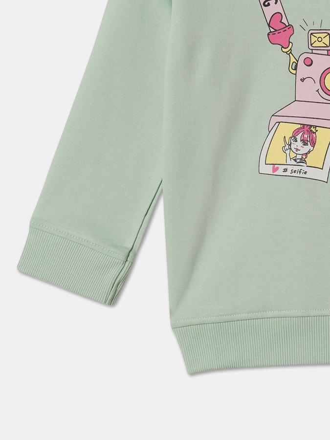 Girls Cotton Regular Fit Crew Neck Graphic Sweatshirt