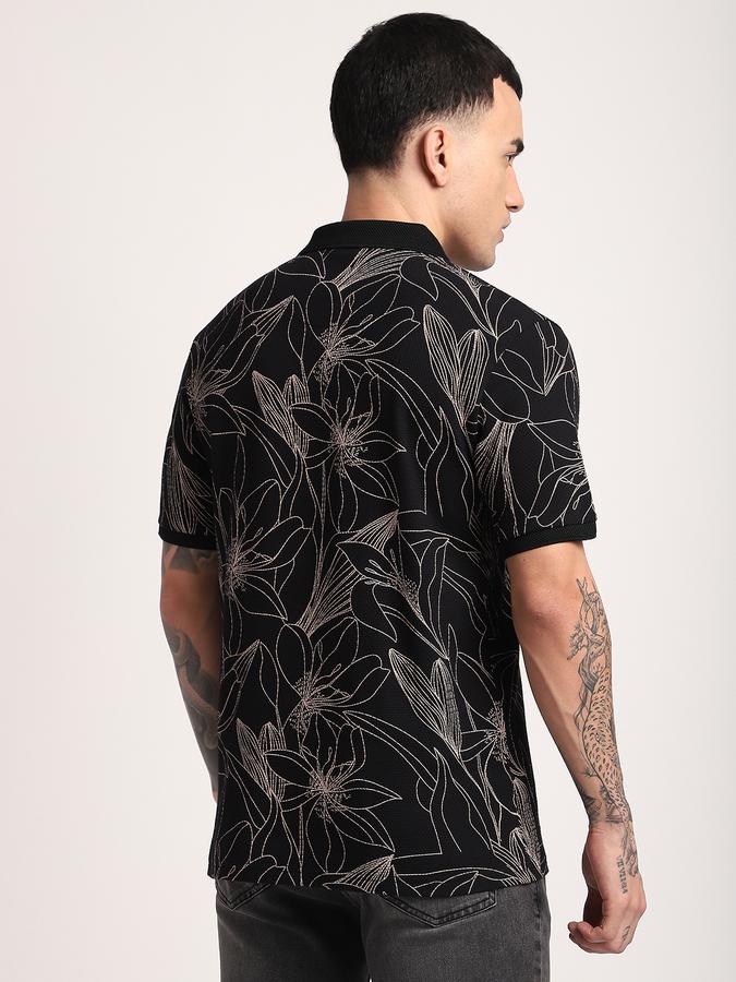 Men Cotton Regular Fit Polo Neck Graphic T-shirt