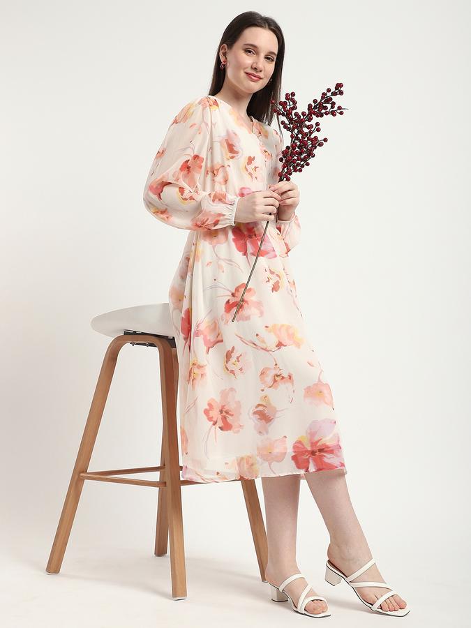 Women Polyester Fit And Flare Midi Floral Dress
