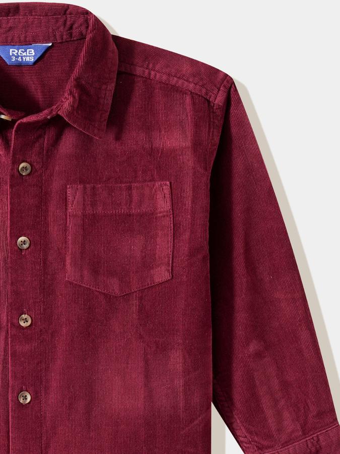Boys Corduroy Regular Fit Long Sleeve Solid Shirt