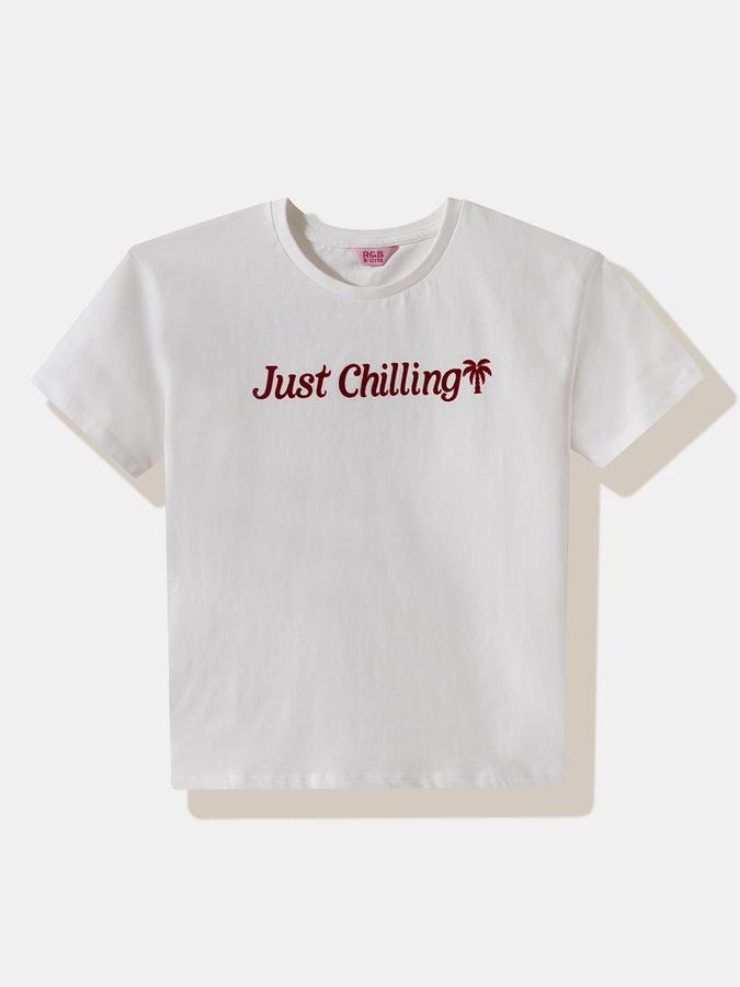 Girls Cotton Regular Fit Crew Neck Short Sleeve Graphic Top